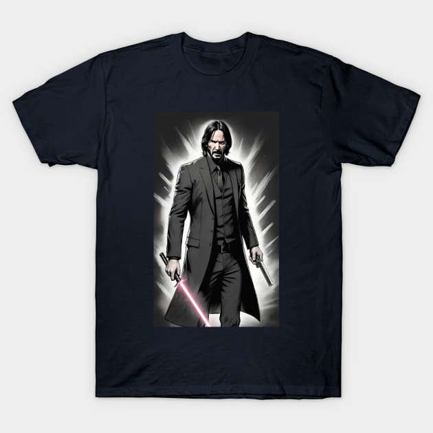 John Wick holds a laser sword T-Shirt by Human light 